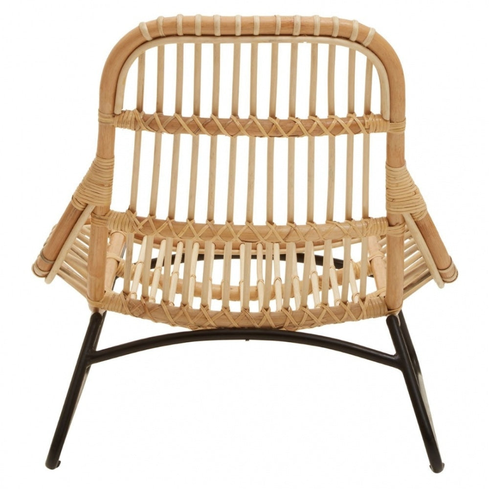 Natural Rattan Relaxed Lounge Chair With Black Metal