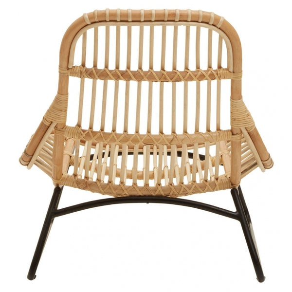 Natural Rattan Relaxed Lounge Chair With Black Metal