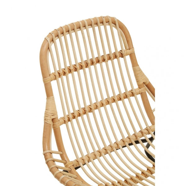 Natural Rattan Relaxed Lounge Chair With Black Metal