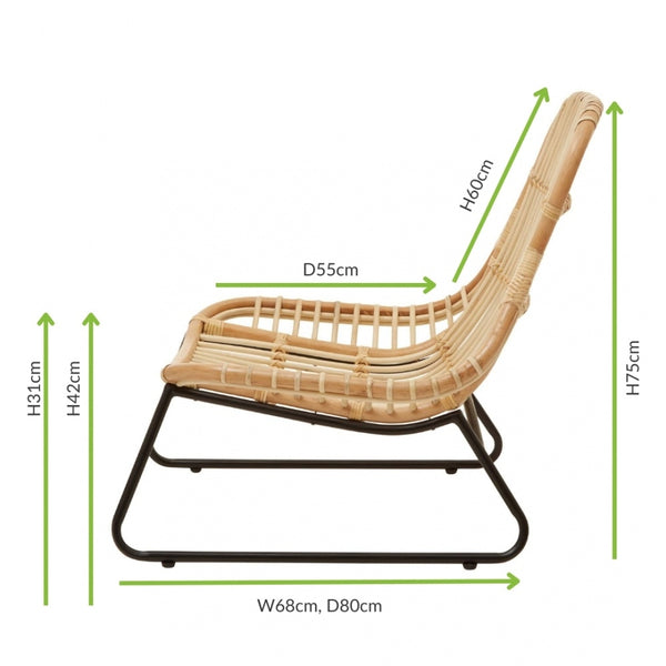 Natural Rattan Relaxed Lounge Chair With Black Metal