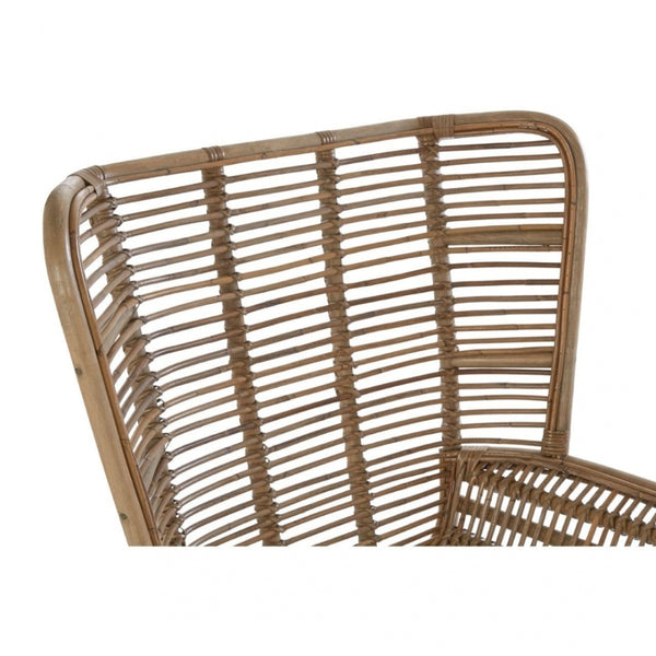 Grey Wash Natural Rattan Lounge Chair And Footstool Set With Black Iron Legs