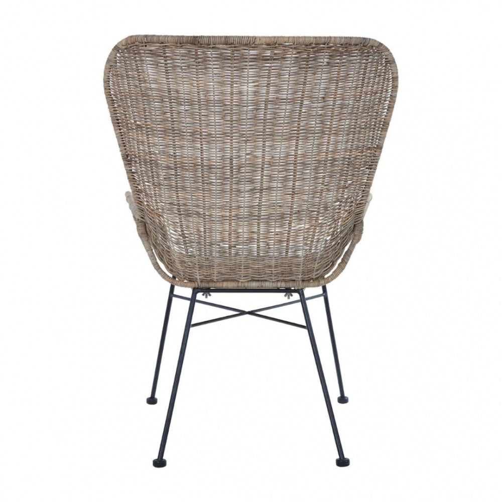Natural Rattan Curved Lounge Chair With Black Iron Legs