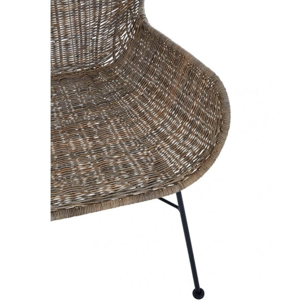 Natural Rattan Curved Lounge Chair With Black Iron Legs