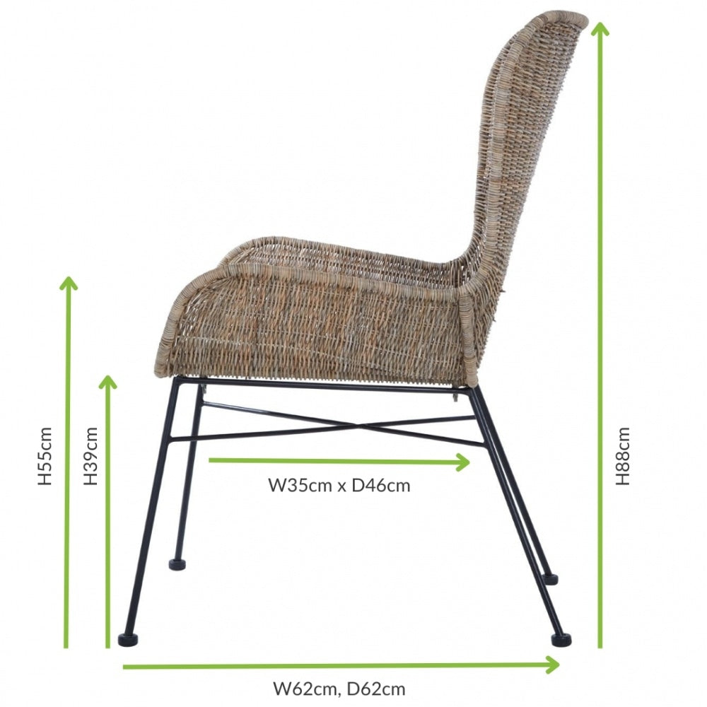 Natural Rattan Curved Lounge Chair With Black Iron Legs