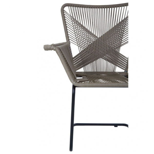 Grey Rattan Effect Floating Armchair With Black Iron Legs