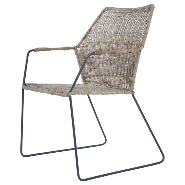 Natural Rattan Angled Armchair With Black Iron Legs