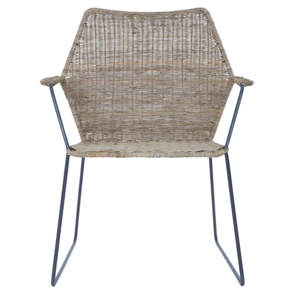 Natural Rattan Angled Armchair With Black Iron Legs