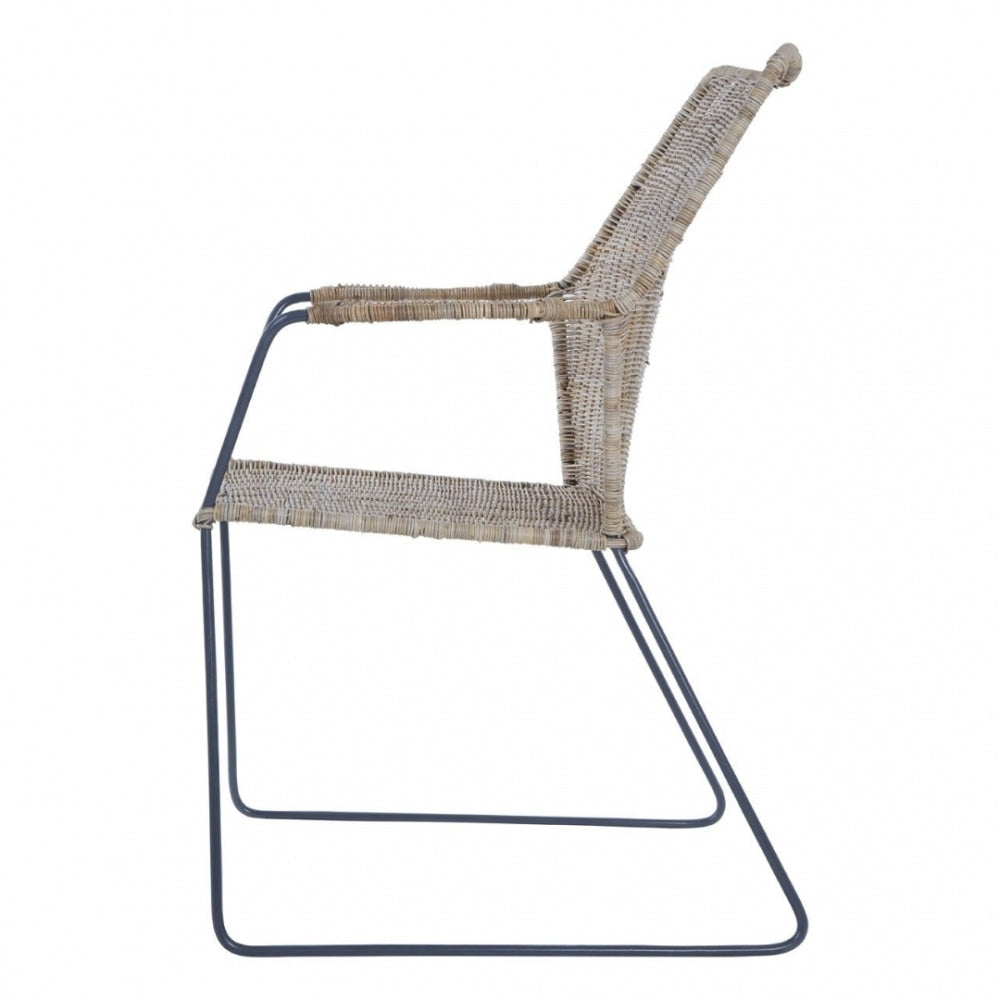Natural Rattan Angled Armchair With Black Iron Legs