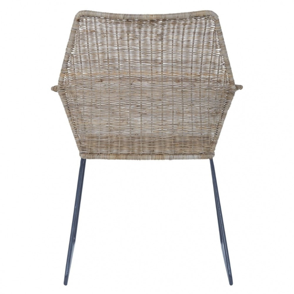 Natural Rattan Angled Armchair With Black Iron Legs