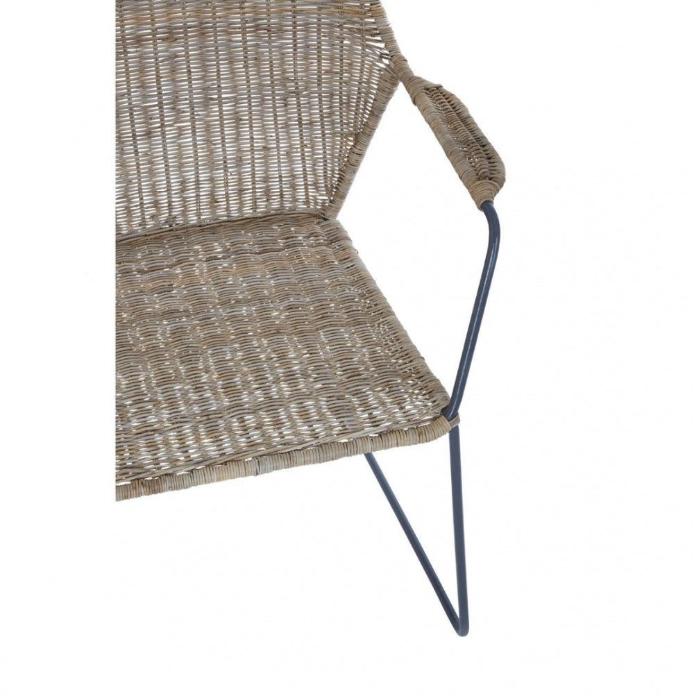 Natural Rattan Angled Armchair With Black Iron Legs