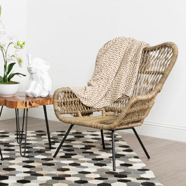 Grey Natural Rattan Curved Statement Armchair