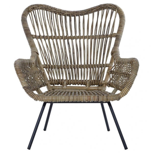 Grey Natural Rattan Curved Statement Armchair