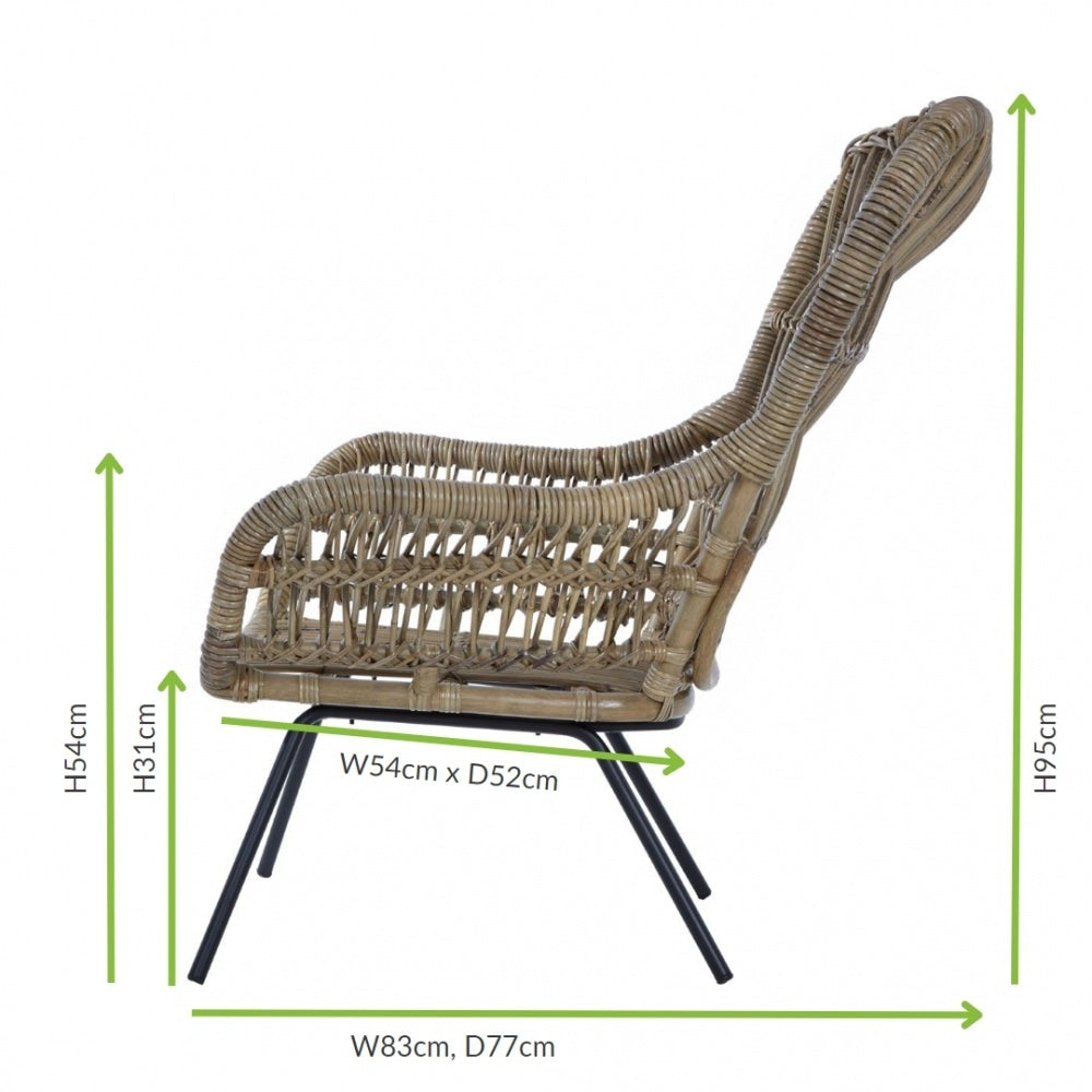 Grey Natural Rattan Curved Statement Armchair