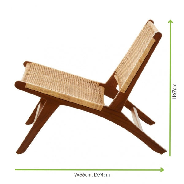 Natural Rattan And Teak Wood Reclined Lounge Chair