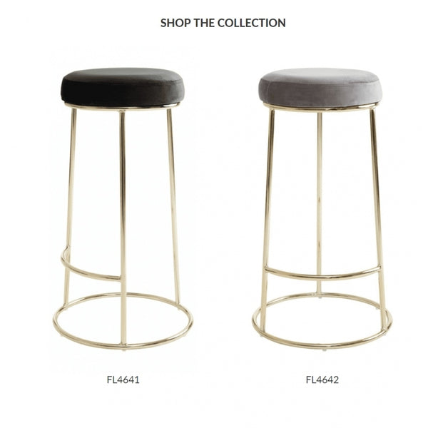 Luxe Grey Velvet Barstool With Gold Metal Legs
