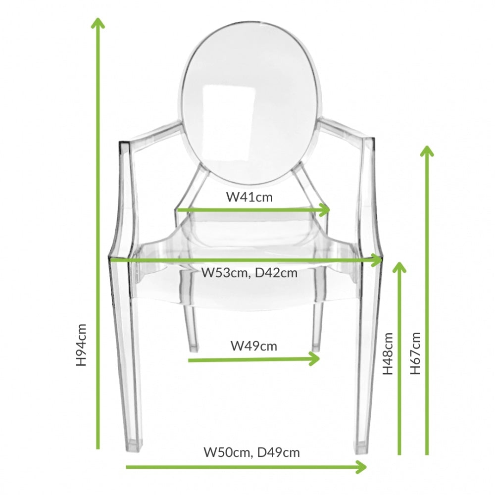 Crystal Clear Ghost Style Plastic Louis Armchair