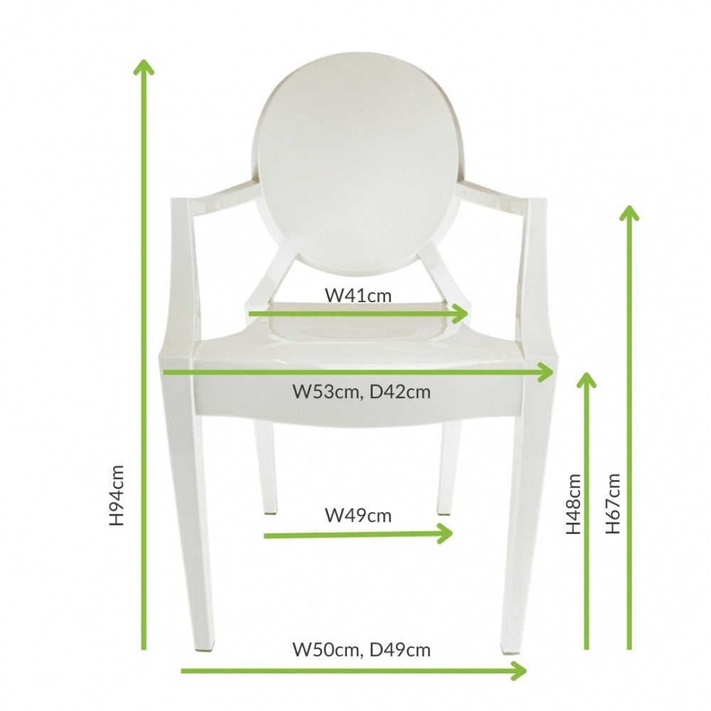 Ivory White Ghost Style Plastic Louis Armchair