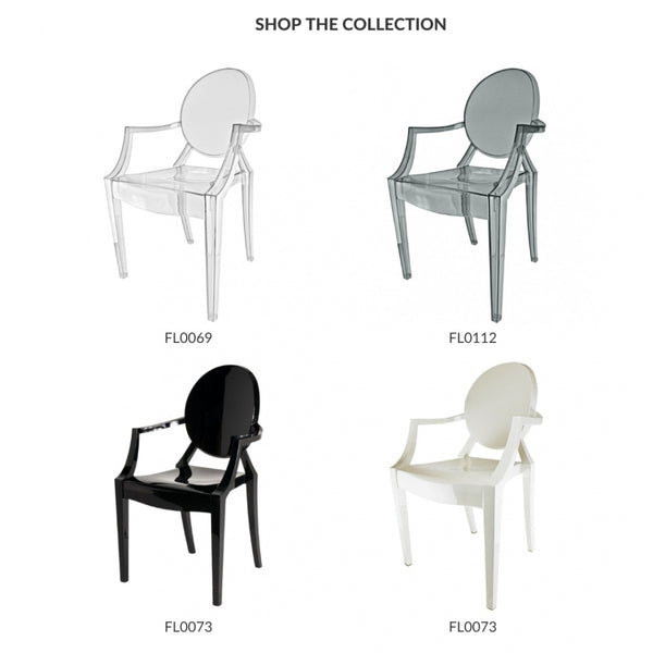 Ivory White Ghost Style Plastic Louis Armchair