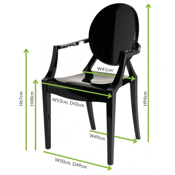 Black Ghost Style Plastic Louis Armchair