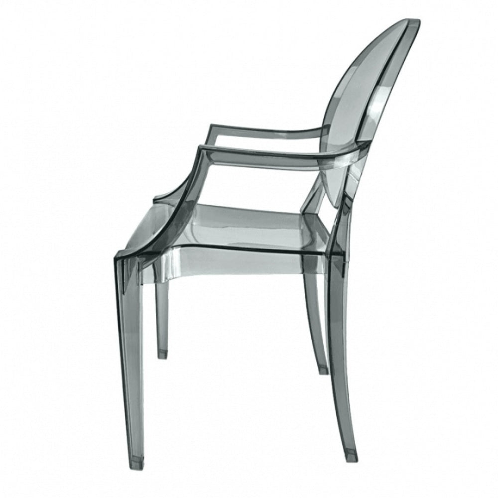 Smoke Grey Ghost Style Plastic Louis Armchair