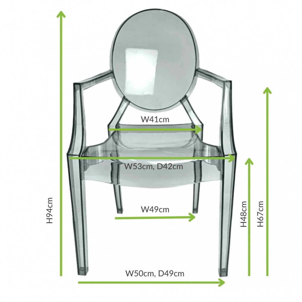 Smoke Grey Ghost Style Plastic Louis Armchair