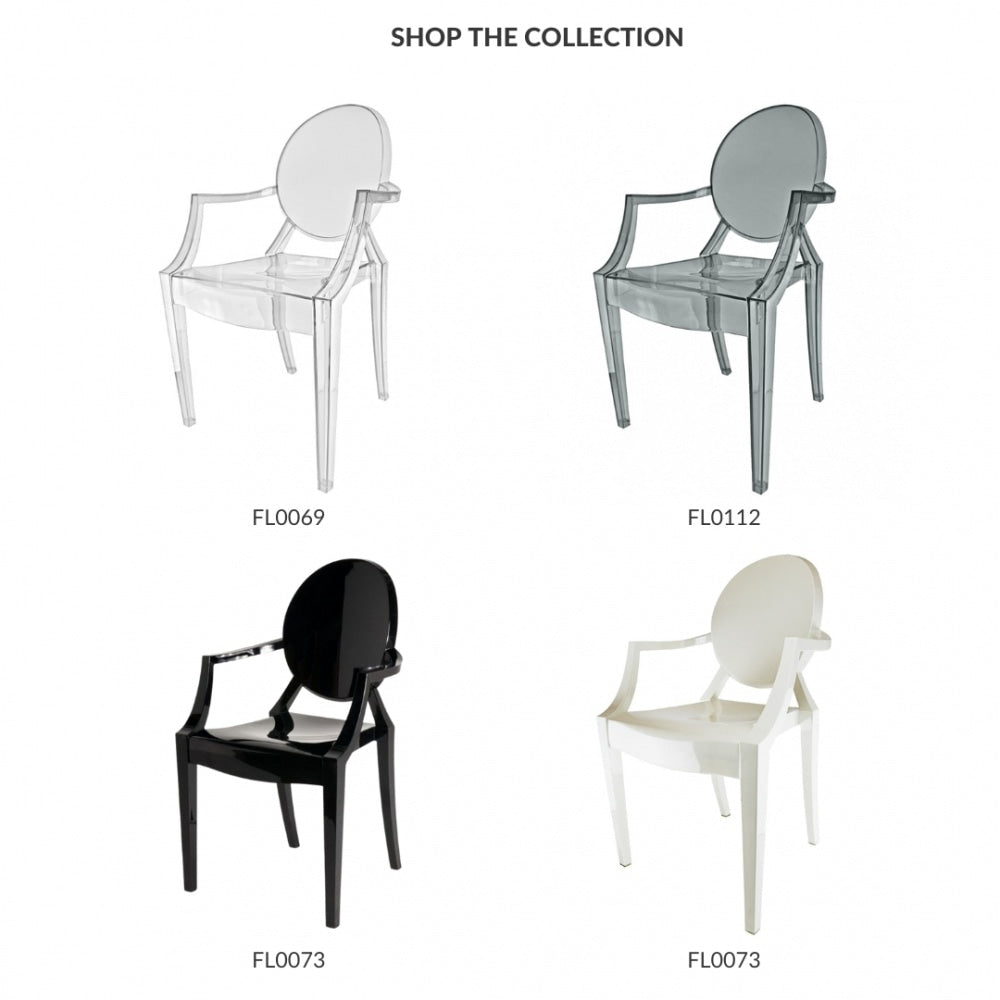 Smoke Grey Ghost Style Plastic Louis Armchair