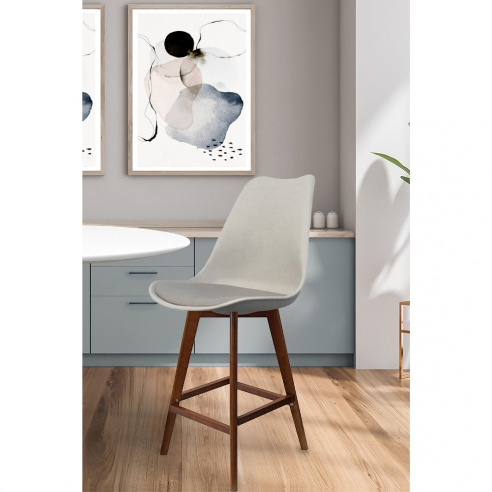 Soho Light Grey Plastic Bar Stool with Dark Wood Legs