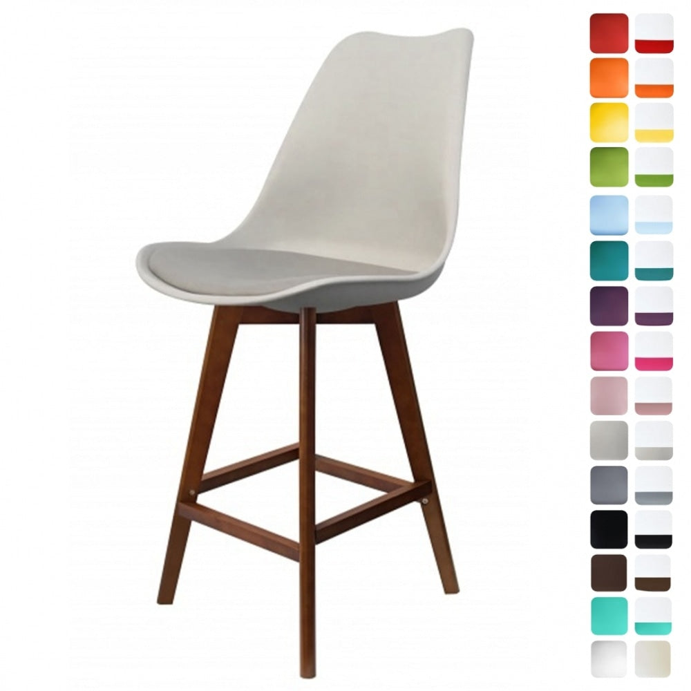 Soho Light Grey Plastic Bar Stool with Dark Wood Legs