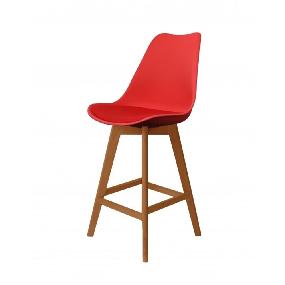 Soho Red Plastic Bar Stool with Medium Wood Legs