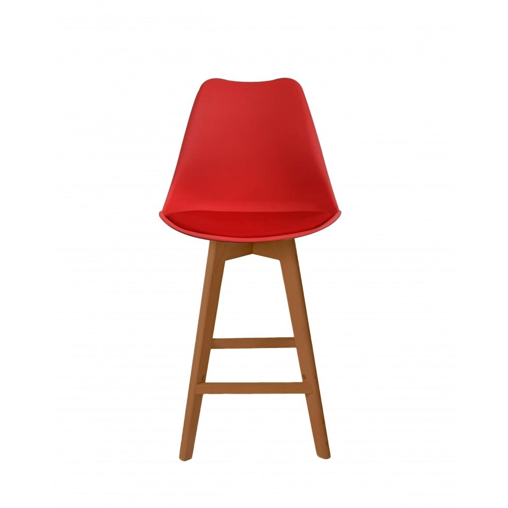 Soho Red Plastic Bar Stool with Medium Wood Legs