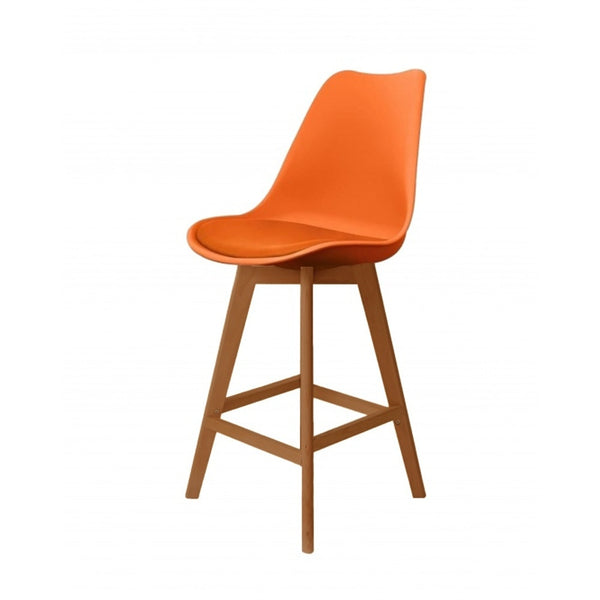 Soho Orange Plastic Bar Stool with Medium Wood Legs