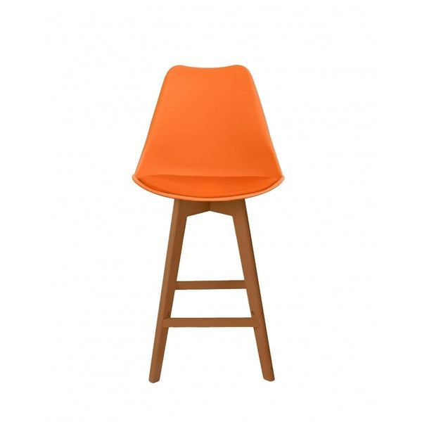 Soho Orange Plastic Bar Stool with Medium Wood Legs