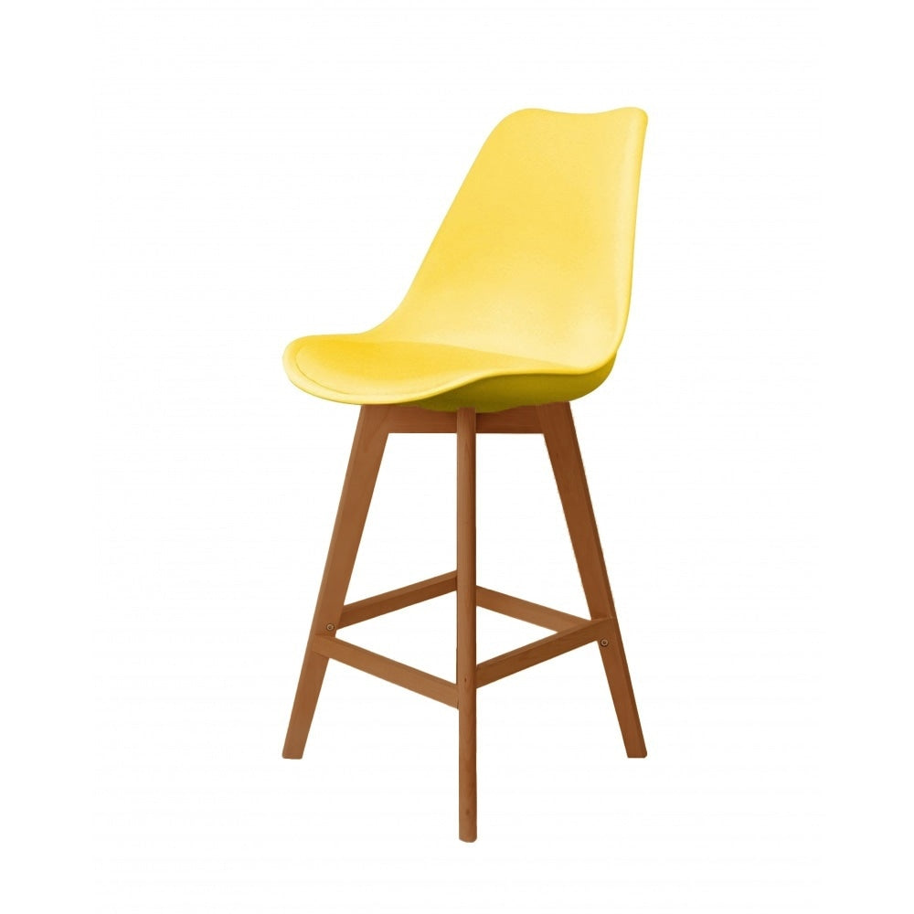 Soho Yellow Plastic Bar Stool with Medium Wood Legs