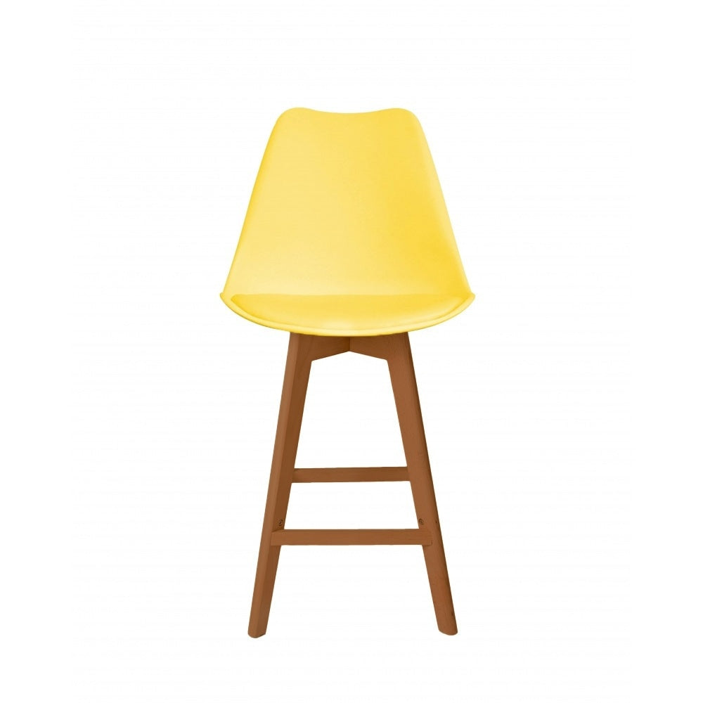 Soho Yellow Plastic Bar Stool with Medium Wood Legs