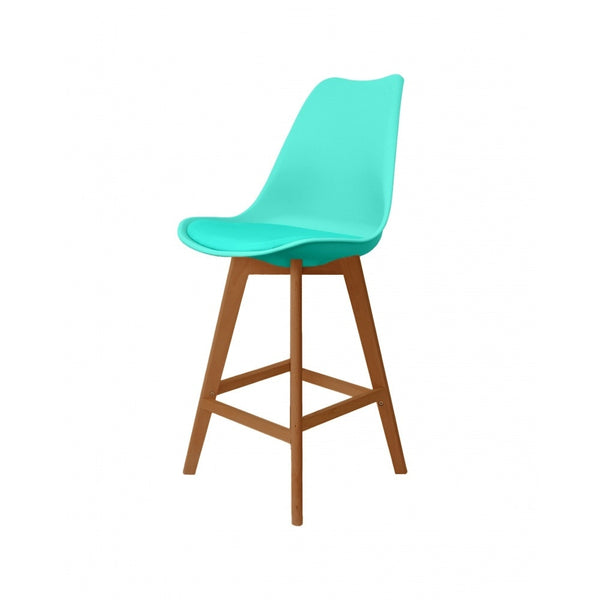 Soho Aqua Plastic Bar Stool with Medium Wood Legs