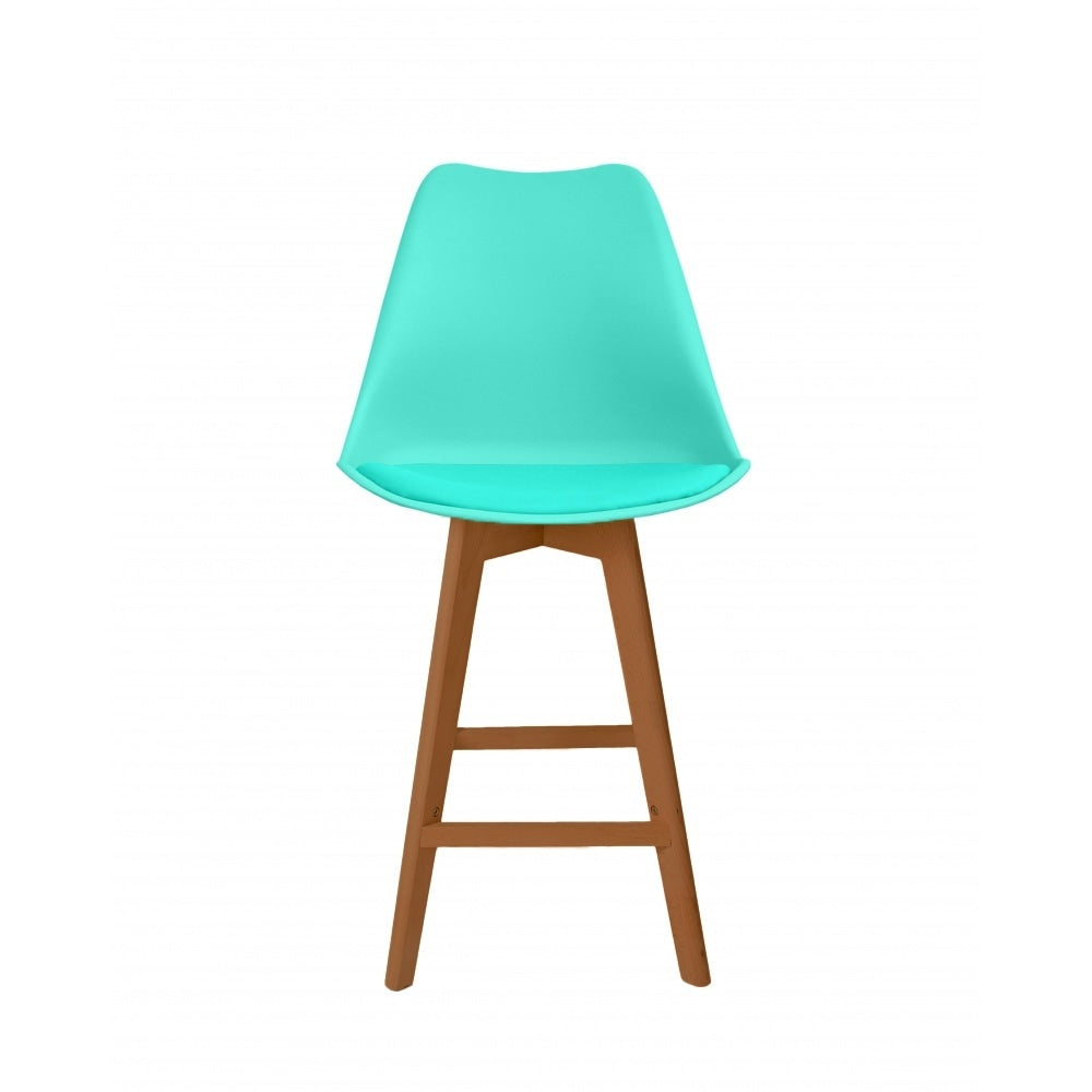 Soho Aqua Plastic Bar Stool with Medium Wood Legs