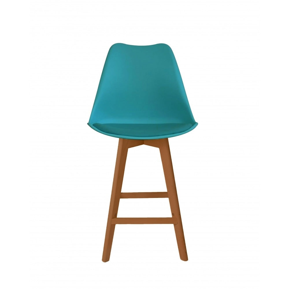 Soho Teal Plastic Bar Stool with Medium Wood Legs