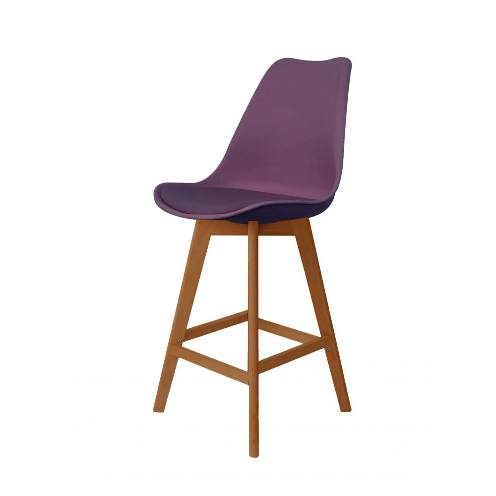 Soho Aubergine Plastic Bar Stool with Medium Wood Legs