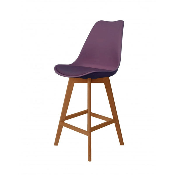 Soho Aubergine Plastic Bar Stool with Medium Wood Legs