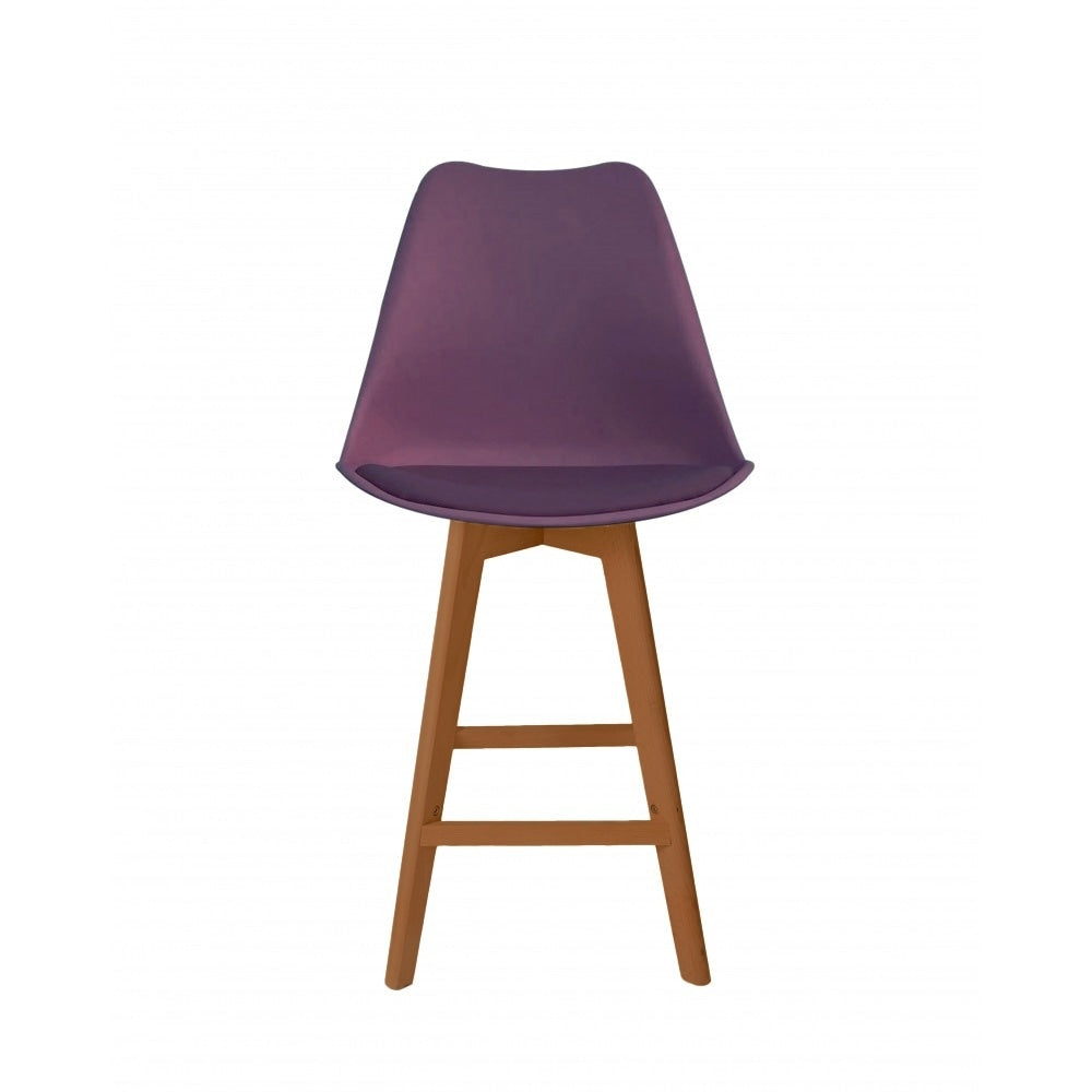 Soho Aubergine Plastic Bar Stool with Medium Wood Legs