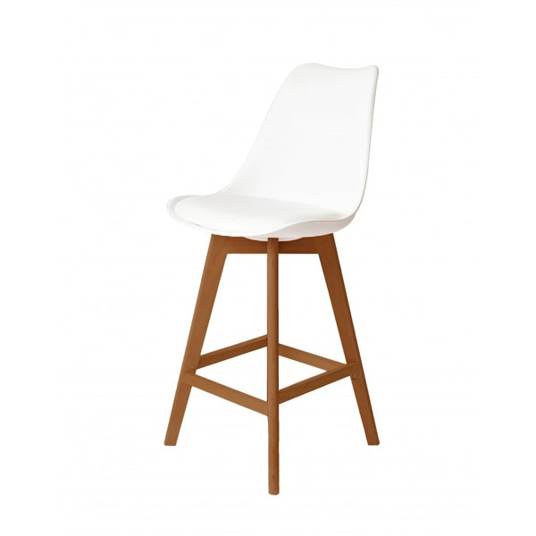 Soho White Plastic Bar Stool with Medium Wood Legs