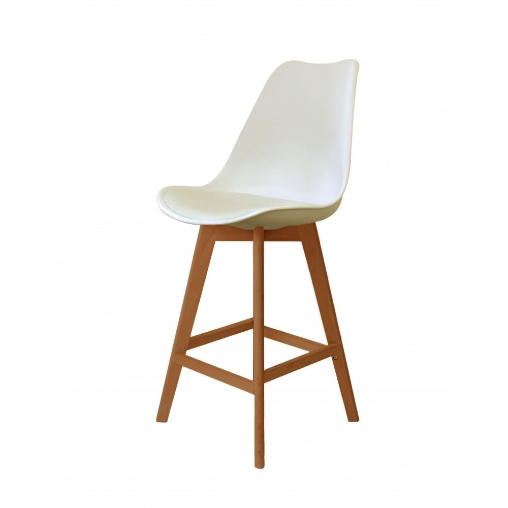 Soho Vanilla Plastic Bar Stool with Medium Wood Legs
