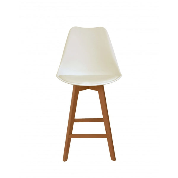 Soho Vanilla Plastic Bar Stool with Medium Wood Legs