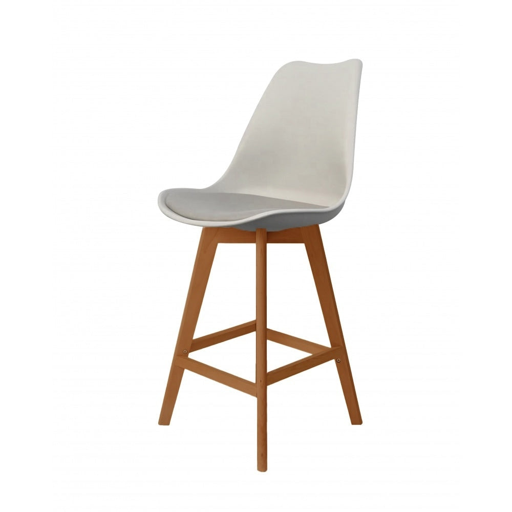 Soho Light Grey Plastic Bar Stool with Medium Wood Legs