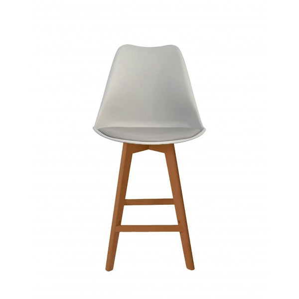 Soho Light Grey Plastic Bar Stool with Medium Wood Legs