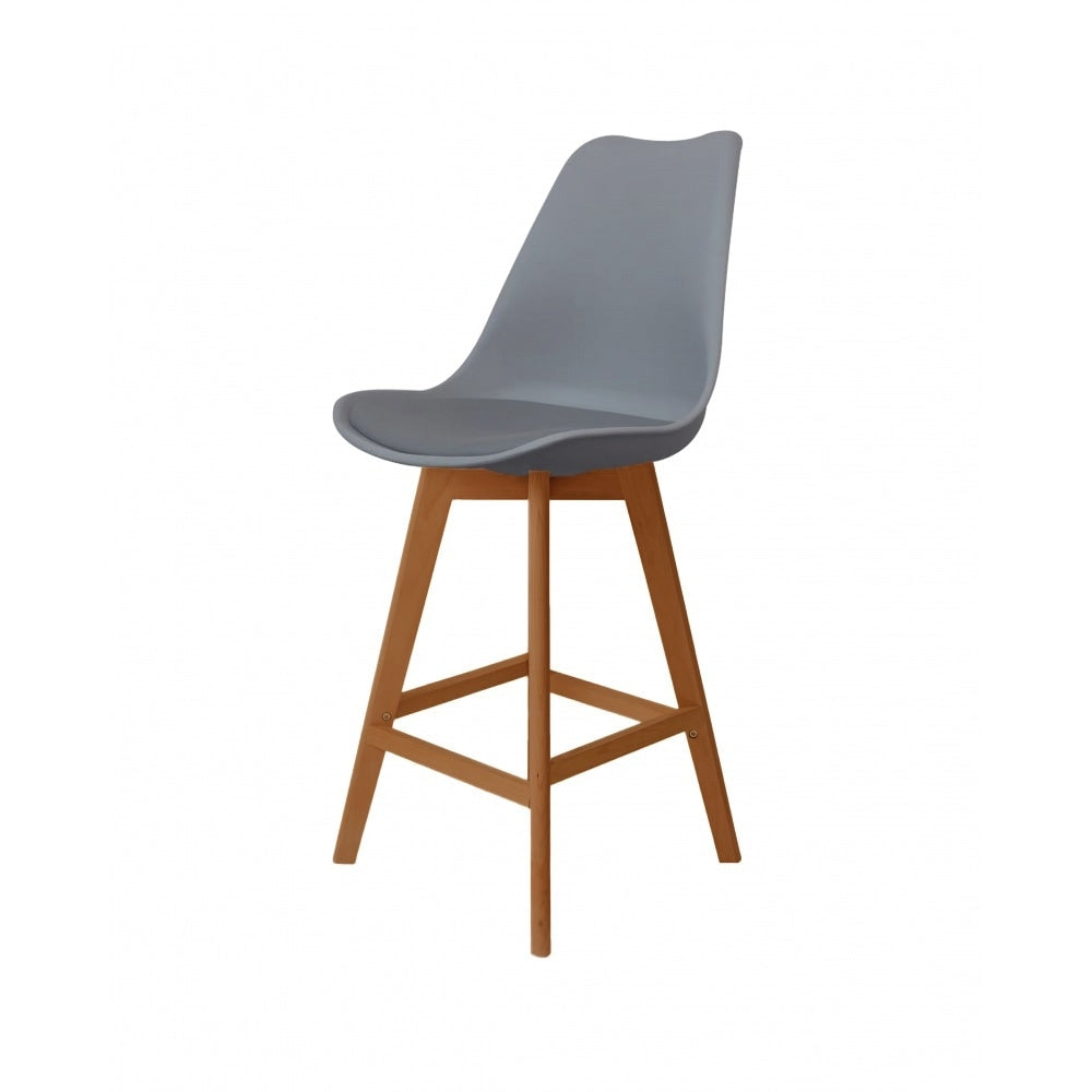 Soho Dark Grey Plastic Bar Stool with Medium Wood Legs