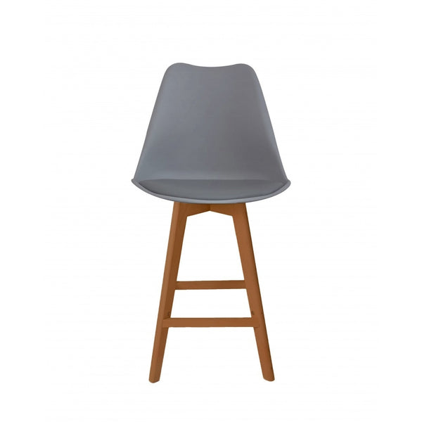 Soho Dark Grey Plastic Bar Stool with Medium Wood Legs