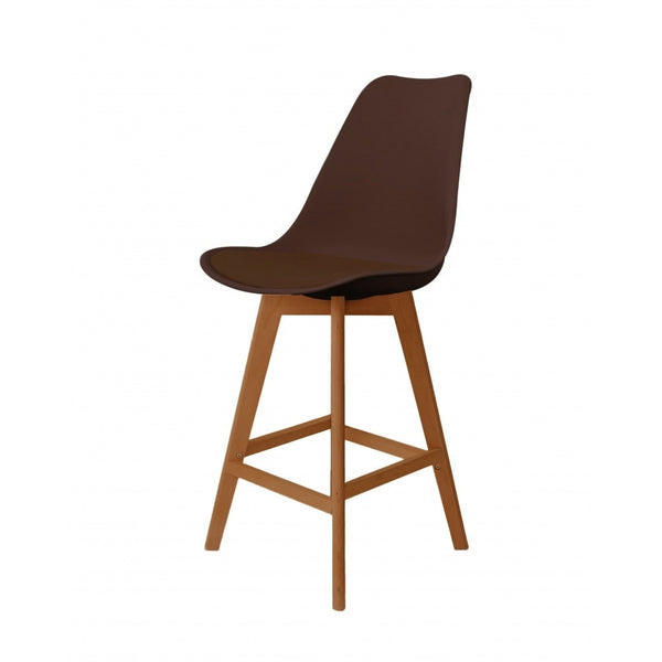Soho Chocolate Plastic Bar Stool with Medium Wood Legs