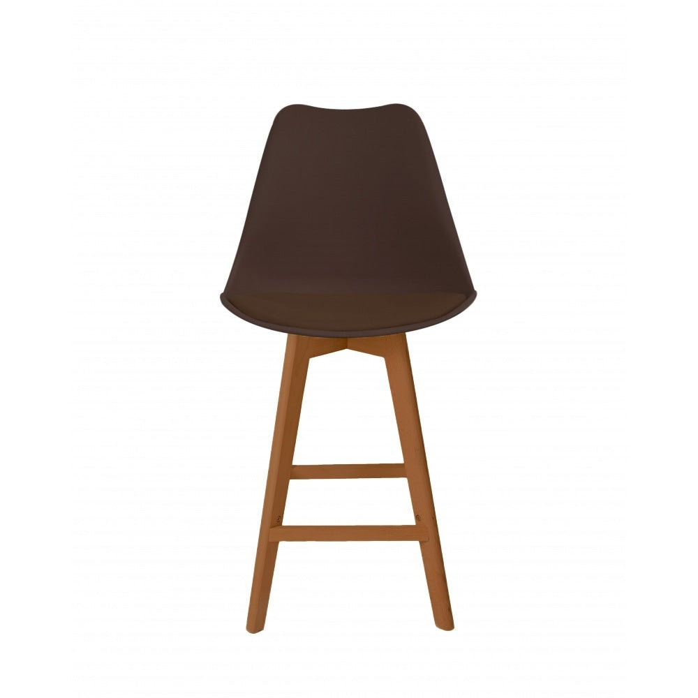 Soho Chocolate Plastic Bar Stool with Medium Wood Legs