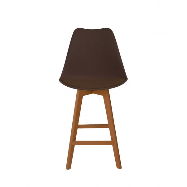 Soho Chocolate Plastic Bar Stool with Medium Wood Legs